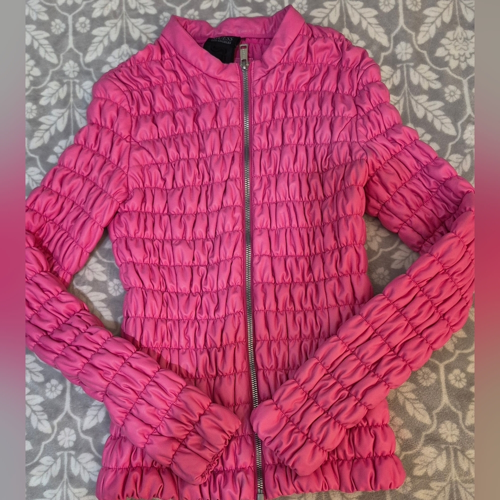 Guess Fuchsia Ruched Women's Puffer Jacket
